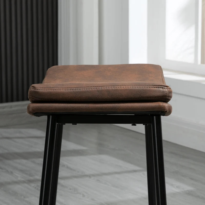 Brown Microfibre Upholstered Industrial Bar Stools Set of 2