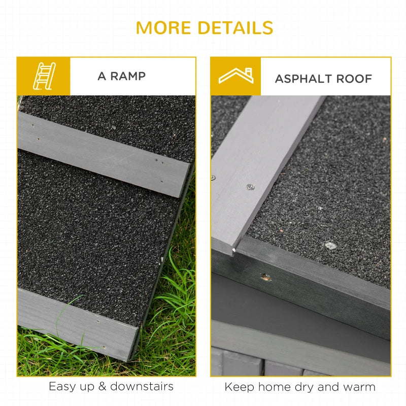 Grey Outdoor Rabbit Hutch with Run, 2-Level Design, Water-Resistant, 150 x 52.5 x 68 cm