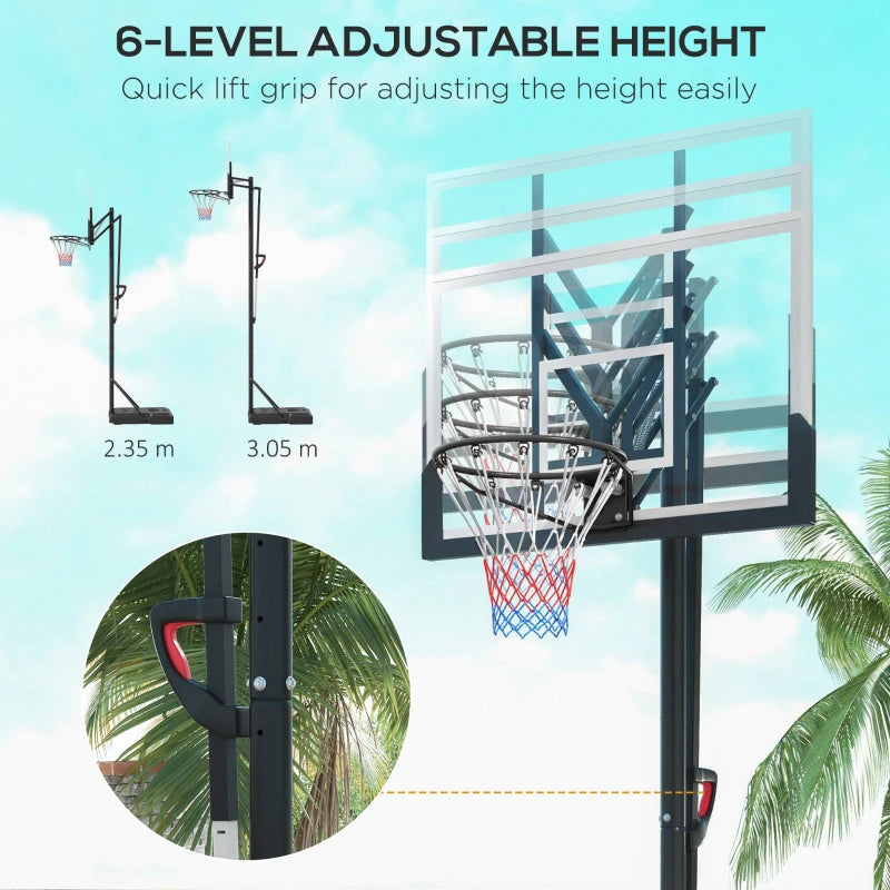 Adjustable 6-Level Freestanding Basketball Hoop - Black