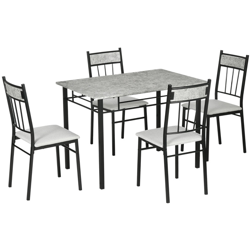 5-Piece Marble Effect Dining Table Set - Grey/Black