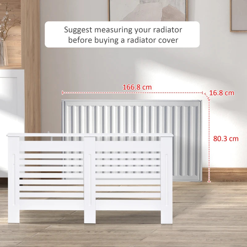 White Modern Radiator Cover with Horizontal Slats, 172 x 19 x 81 cm