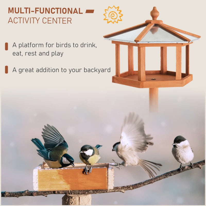 Wooden Garden Bird Feeder Stand - Natural Wood Tone