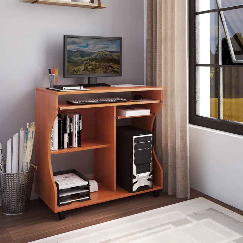 Compact Black Computer Desk with Sliding Keyboard Tray and Storage Shelves