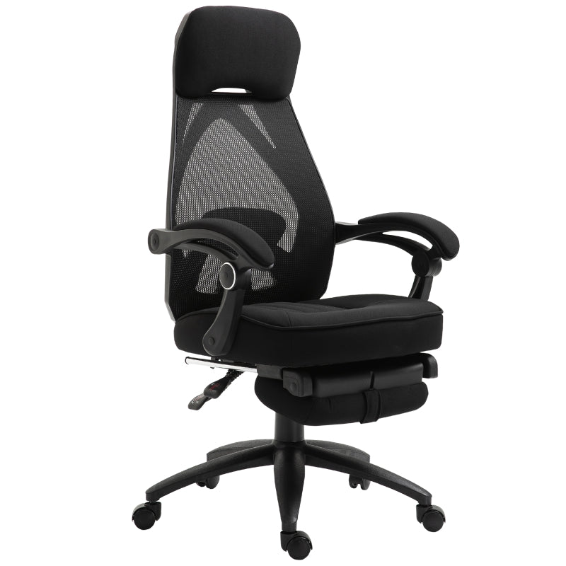 Black Mesh Office Chair with Footrest - High Back Recliner