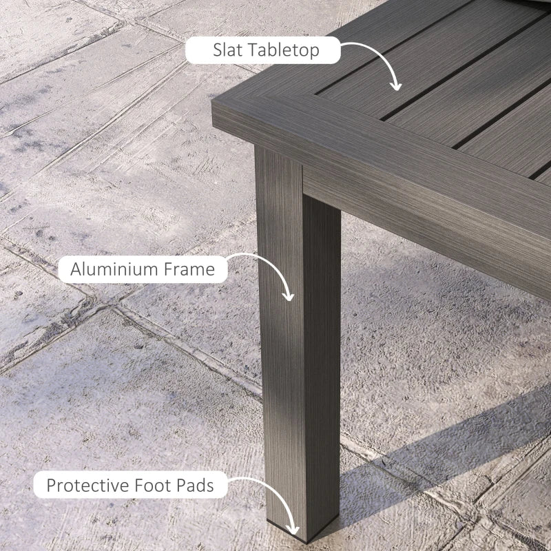 Brown Aluminium Outdoor Patio Side Table, Wood Grain Effect, 100cm x 60cm