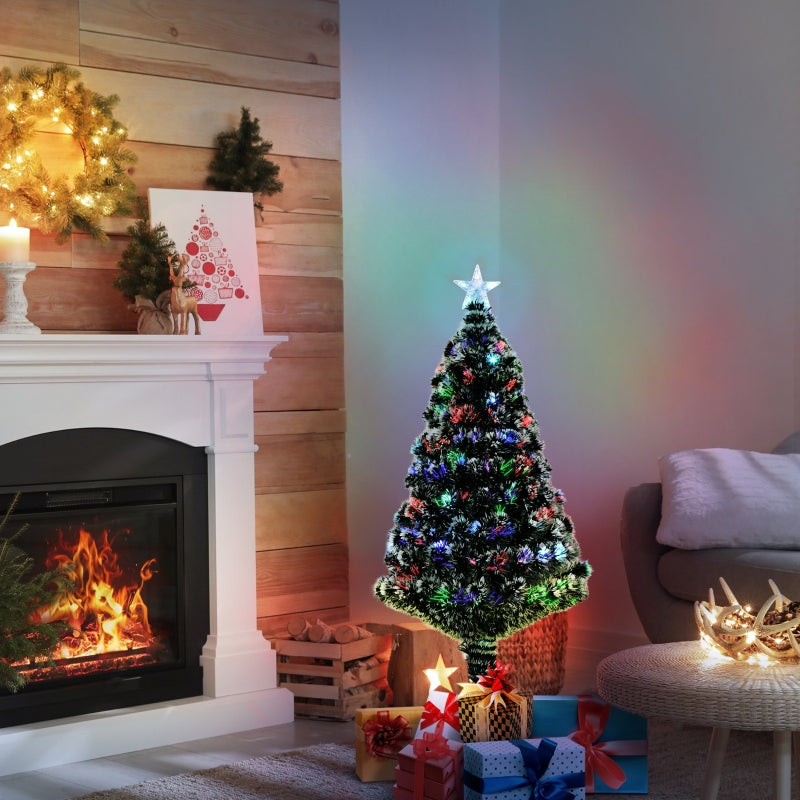 4ft Pre-lit Snow Xmas Tree with Colourful LED Lights, Green & White