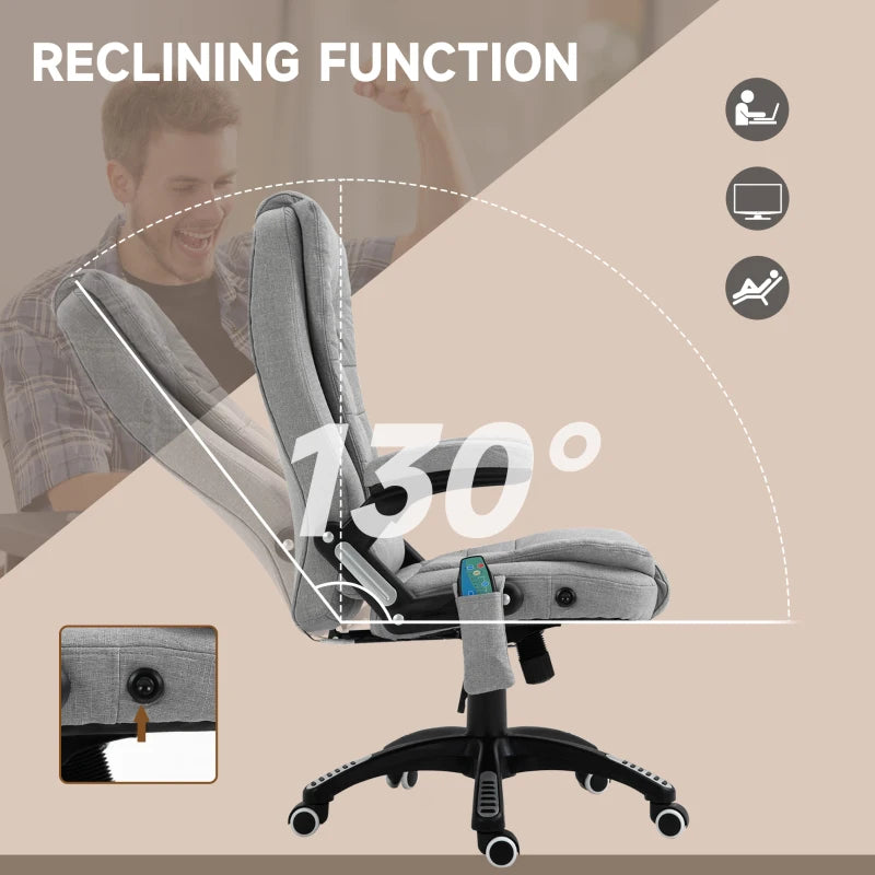 Light Grey Ergonomic Massage Office Chair with Heated Back Support
