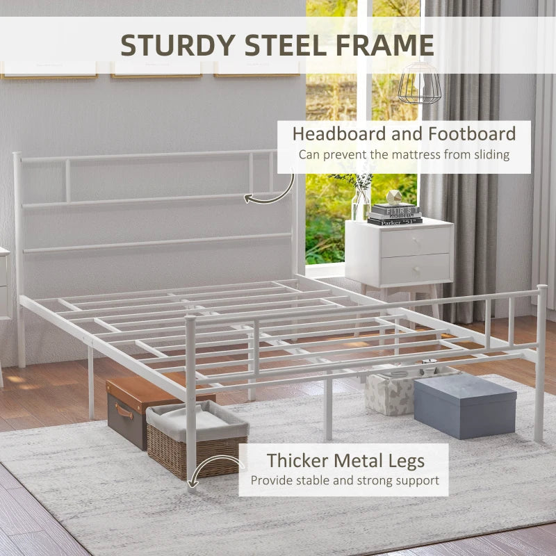 White Metal Double Bed Frame with Storage Space