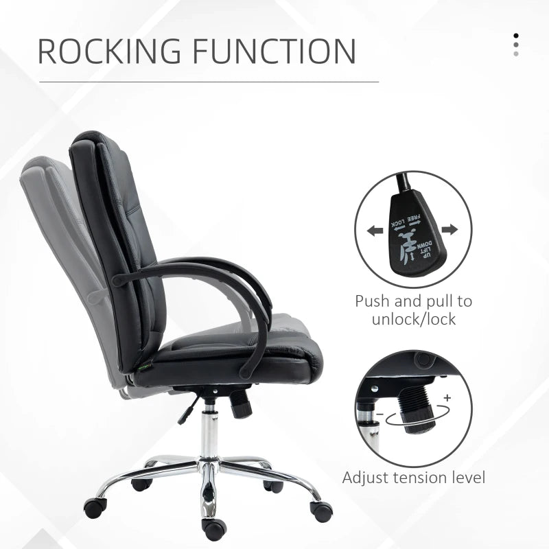 Black PU Leather Office Swivel Chair with Adjustable Height