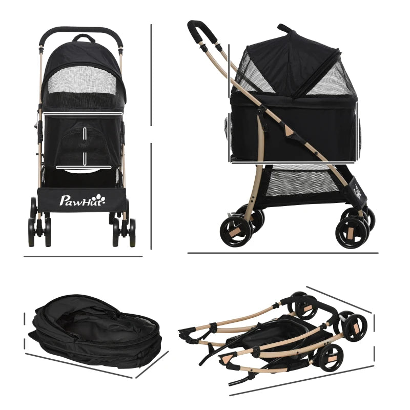 Black 3-in-1 Detachable Pet Stroller for Extra Small and Small Dogs