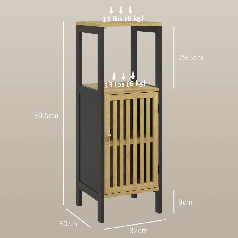 Bamboo Retro Bathroom Storage Unit, White Cut-Out Cupboard