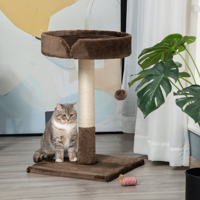 Brown Cat Tree with Sisal Scratching Post & Kitten Bed, 45x45x70 cm