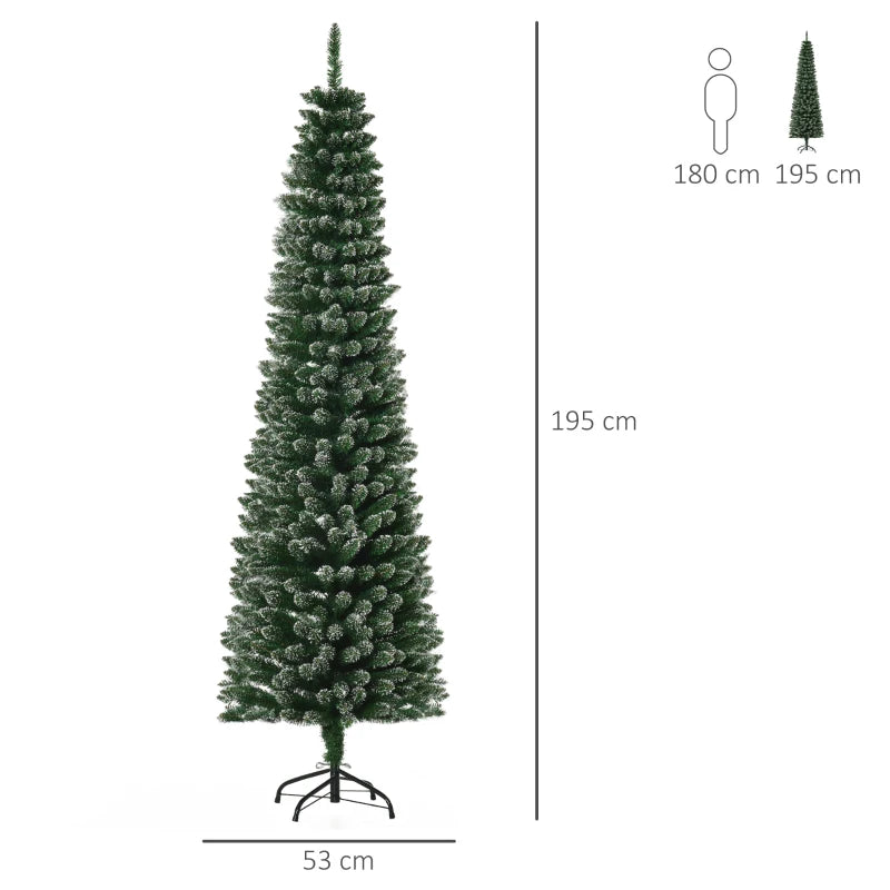 6FT Snow-Dipped Green Christmas Pencil Tree with Foldable Stand