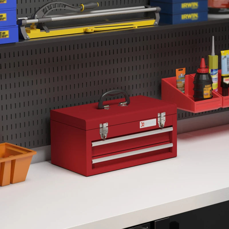 Red Metal 2-Drawer Tool Chest with Lockable Latches