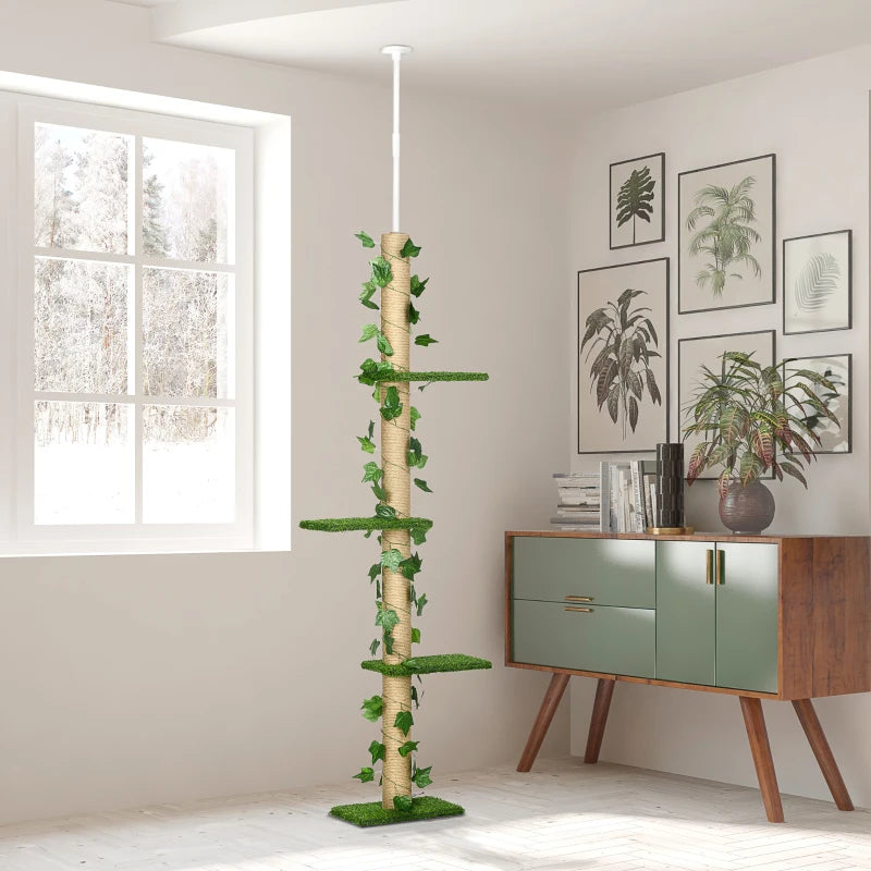 Green Adjustable Cat Tree with Perches and Anti-Slip Kit