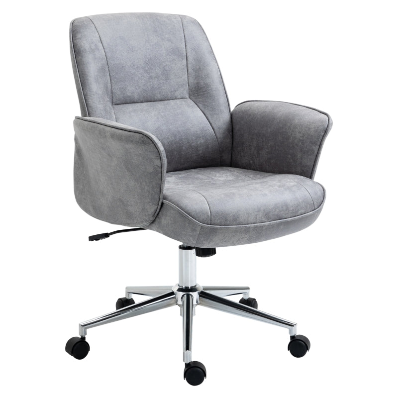 Light Grey Swivel Office Chair with Mid Back & Faux Leather