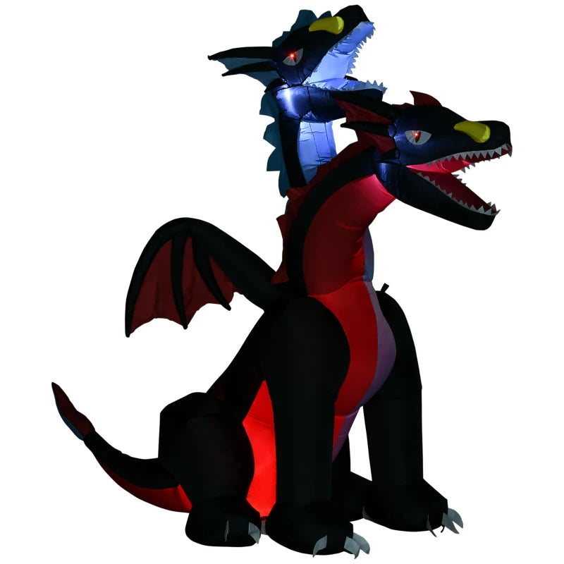 7FT Tall Dual-Headed Black Halloween Inflatable Dragon with LED Lights