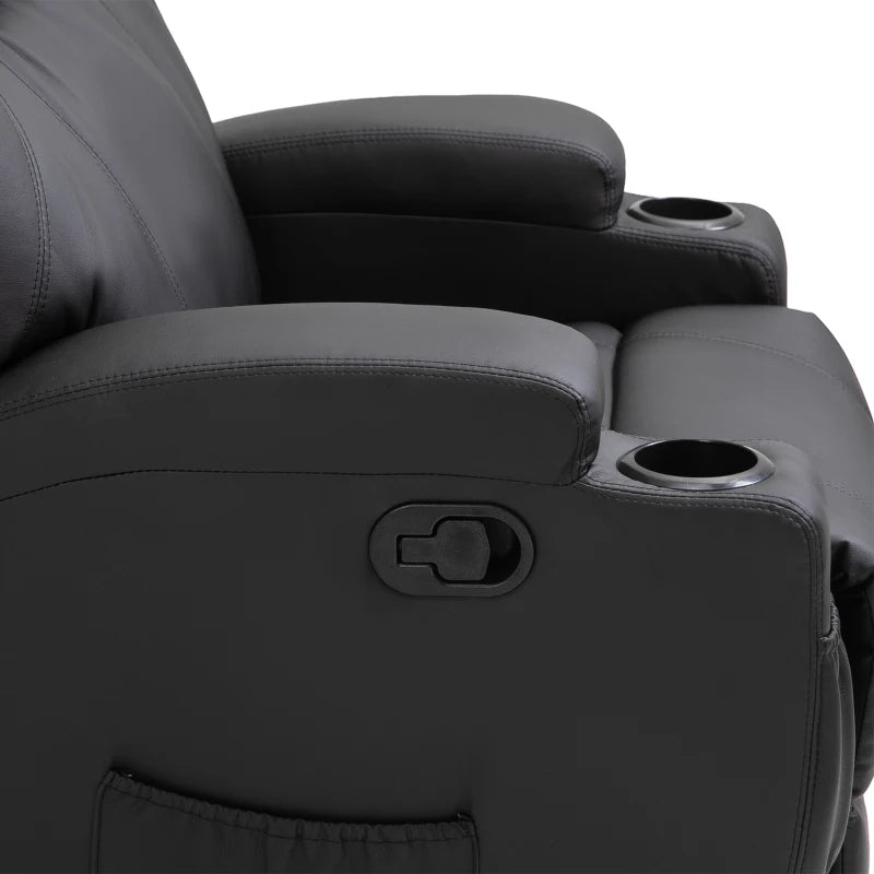 Black Swivel Recliner Armchair with Massage and Drink Holders