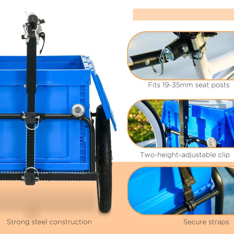 Blue Bike Cargo Trailer with 65L Foldable Storage Box and Reflectors