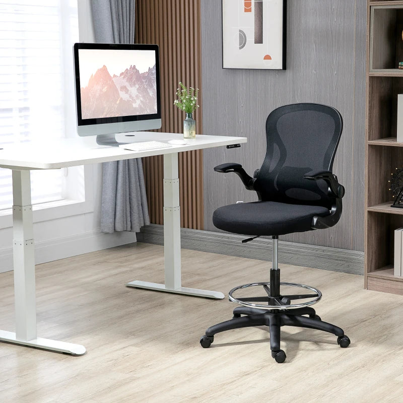 Black Mesh Standing Desk Chair with Adjustable Armrests & Footrest