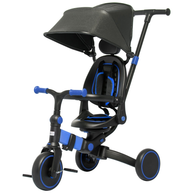 Blue 3-in-1 Kids Tricycle with Parent Handle