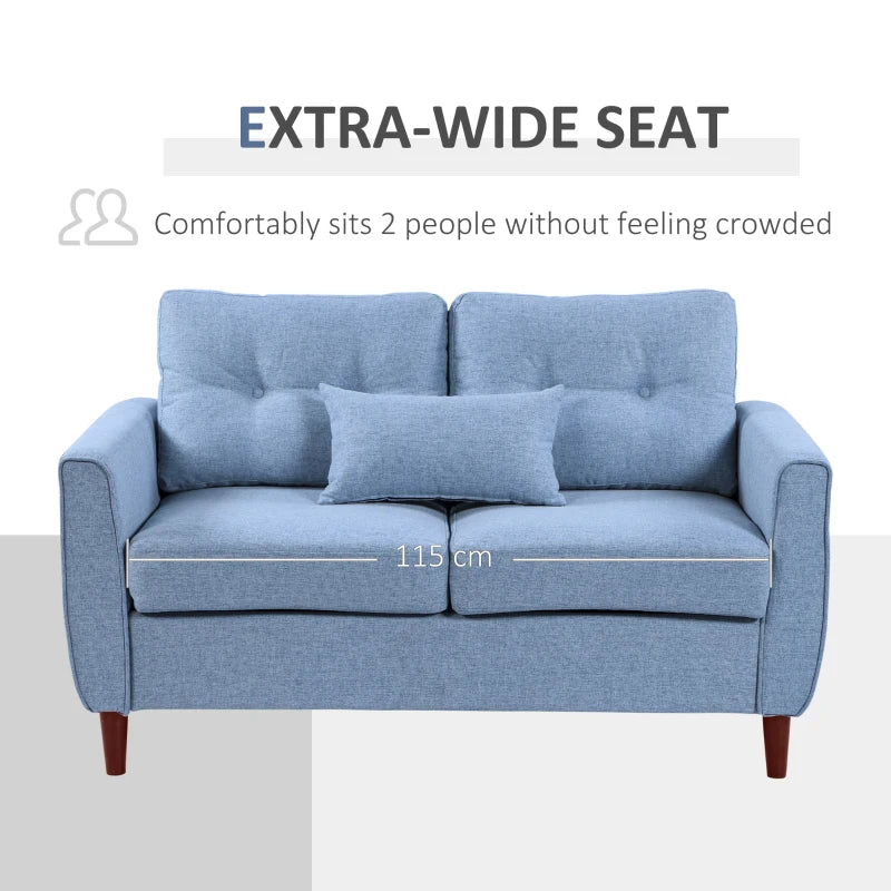 Light Blue Fabric Loveseat with Wooden Legs - 2 Seat Sofa