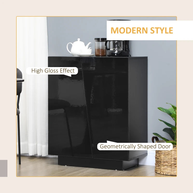 Black High Gloss Freestanding Storage Cabinet with Adjustable Shelves