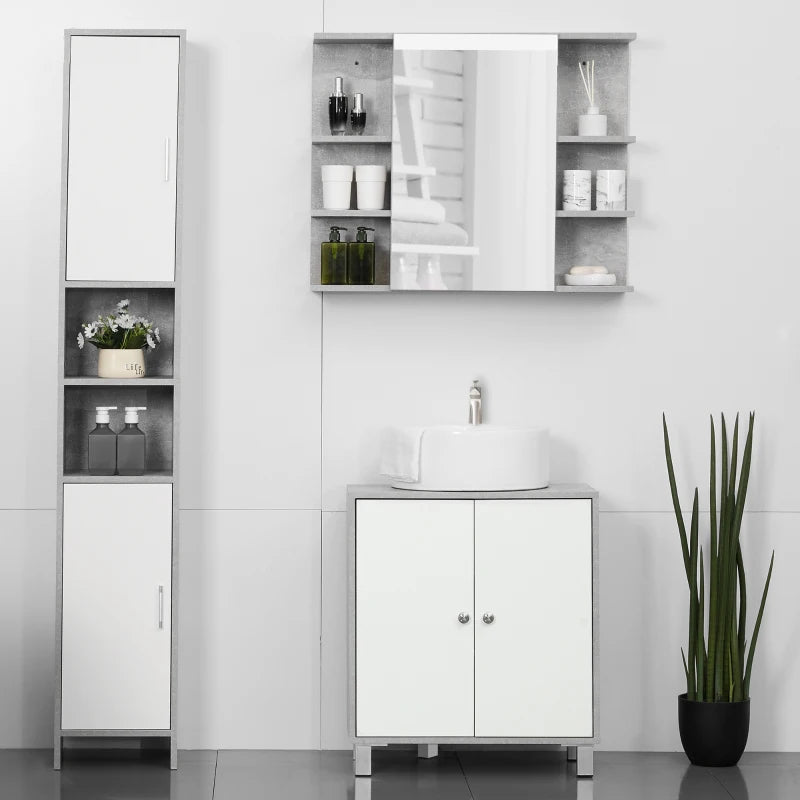 White and Grey Under Sink Bathroom Storage Cabinet