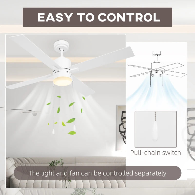 White & Natural Tone Flush Mount Ceiling Fan with LED Light