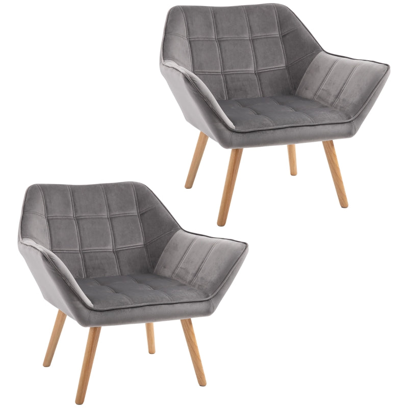 Grey Modern Armchairs Set of 2 with Wide Arms and Slanted Back