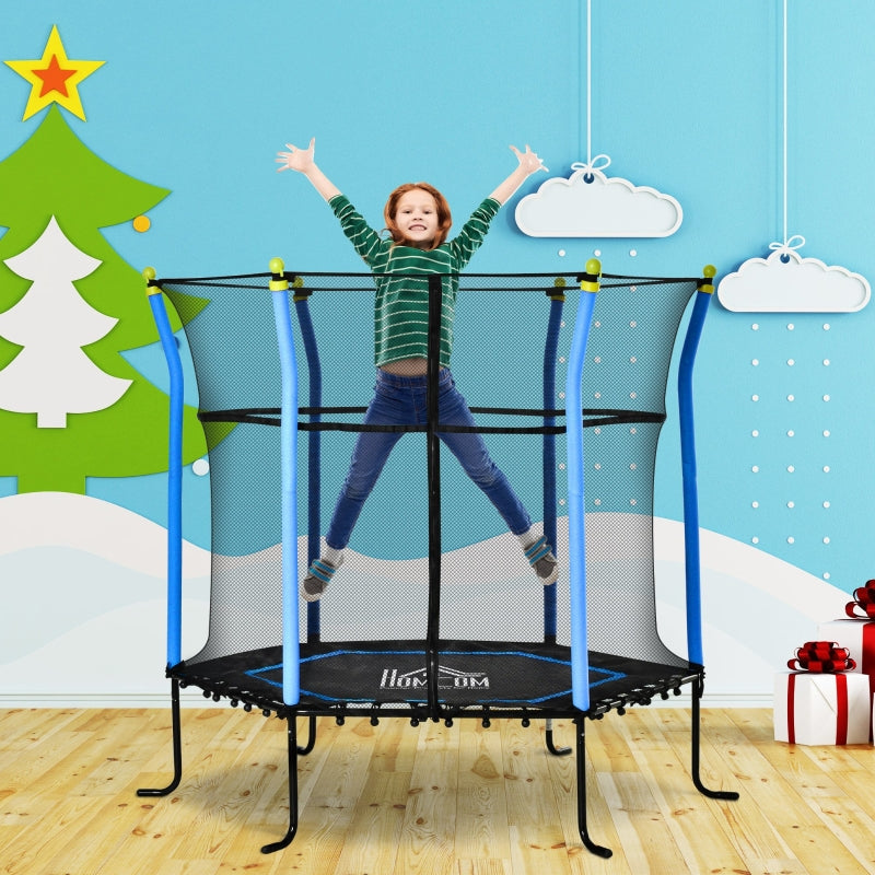 Blue Kids Trampoline with Enclosure Net - Indoor/Outdoor - Ages 3-10