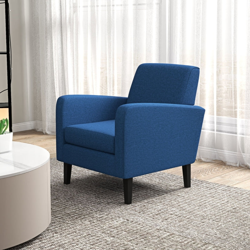Blue Modern Accent Chair with Rubber Wood Legs for Living Room & Bedroom