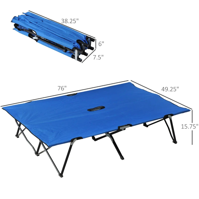 Blue Foldable Double Camping Cot with Carry Bag