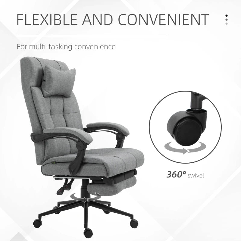 Light Grey Ergonomic Office Chair with Footrest and Armrests