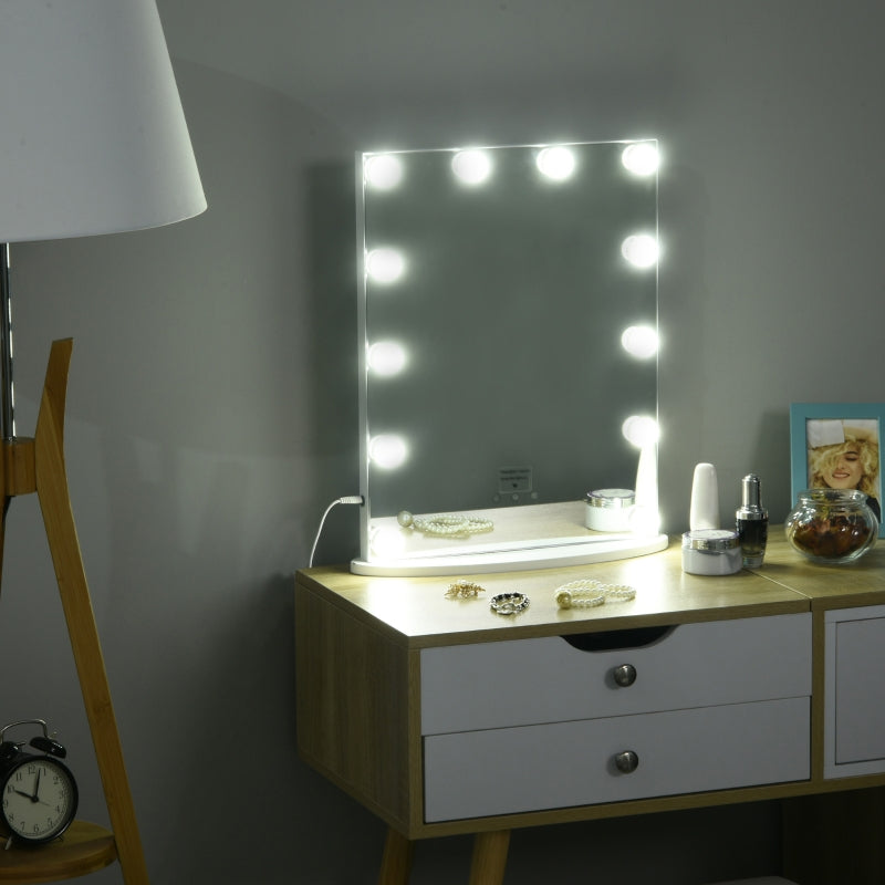 White Hollywood Vanity Mirror with 12 Dimmable LED Bulbs