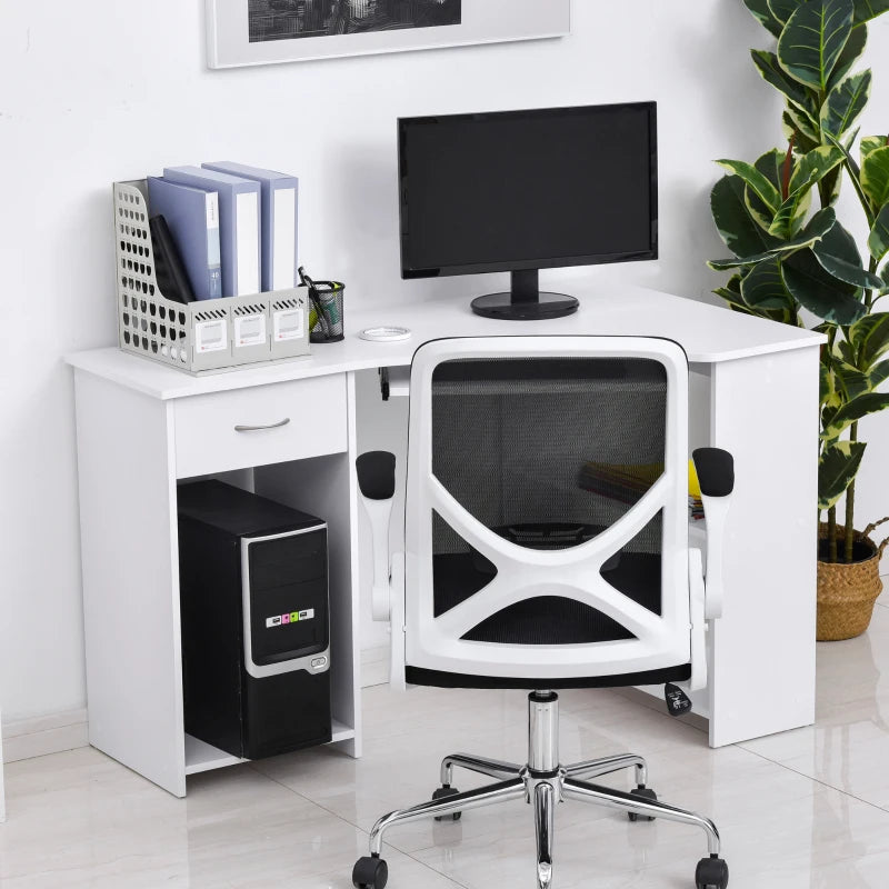 White L-Shaped Computer Desk with Shelves & Drawer