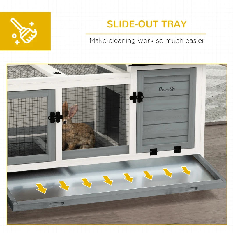 Grey Wooden Rabbit Hutch with Removable Tray and Wheels