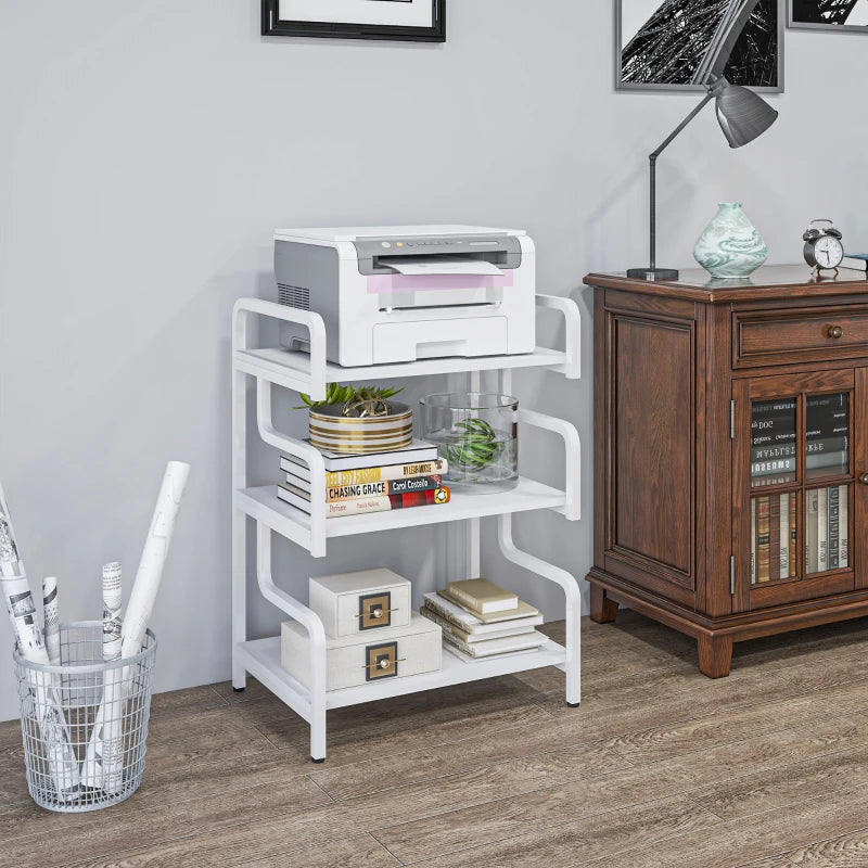 White 3-Tier Printer Stand with Storage Shelves, 55 x 40 x 77cm