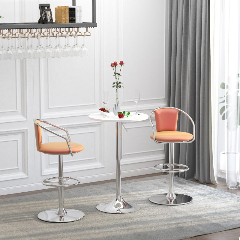 White Round Adjustable Height Bar Table - Swivel Top Metal Frame