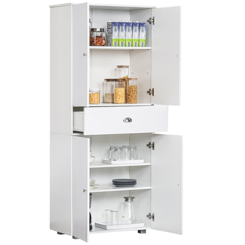 White Tall Kitchen Storage Cabinet with Drawer & Adjustable Shelves