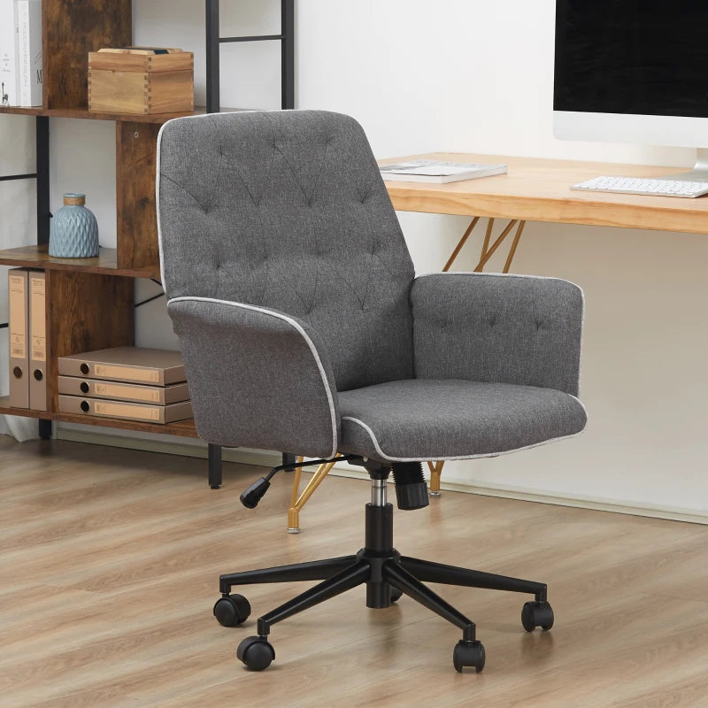 Grey Linen Office Swivel Chair with Adjustable Height and Armrest