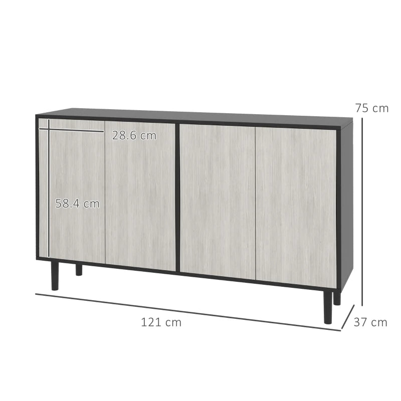 Black Kitchen Storage Cabinet with Adjustable Shelves and 4 Doors