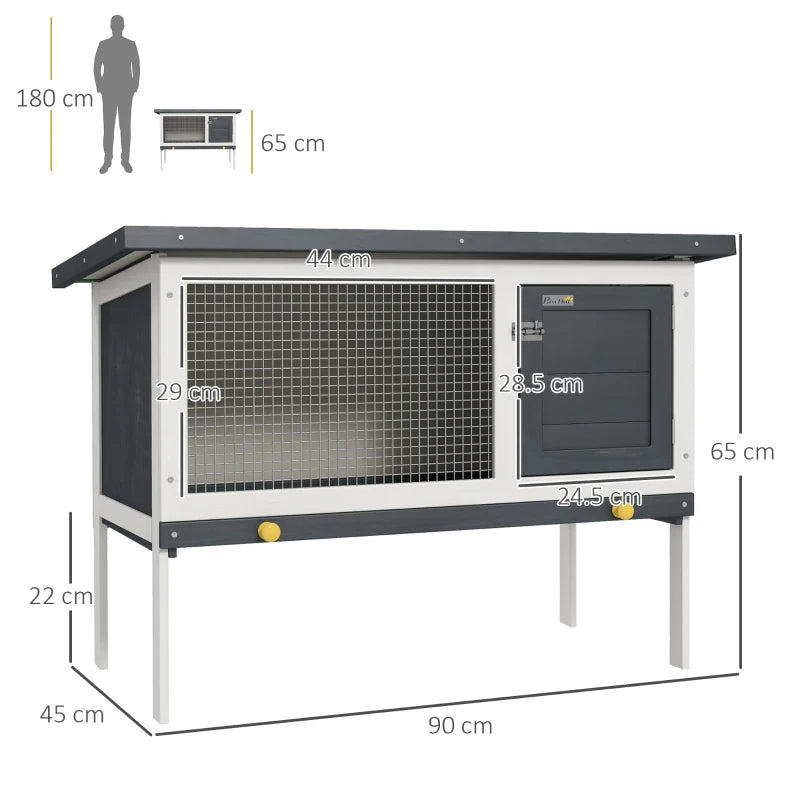 Wooden Small Animal Hutch with Asphalt Roof - Outdoor 90x45x65cm (Grey)