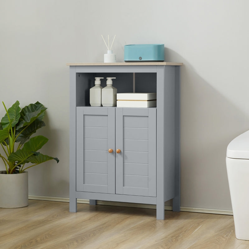 Grey Bathroom Floor Cabinet with Double Doors and Adjustable Shelf