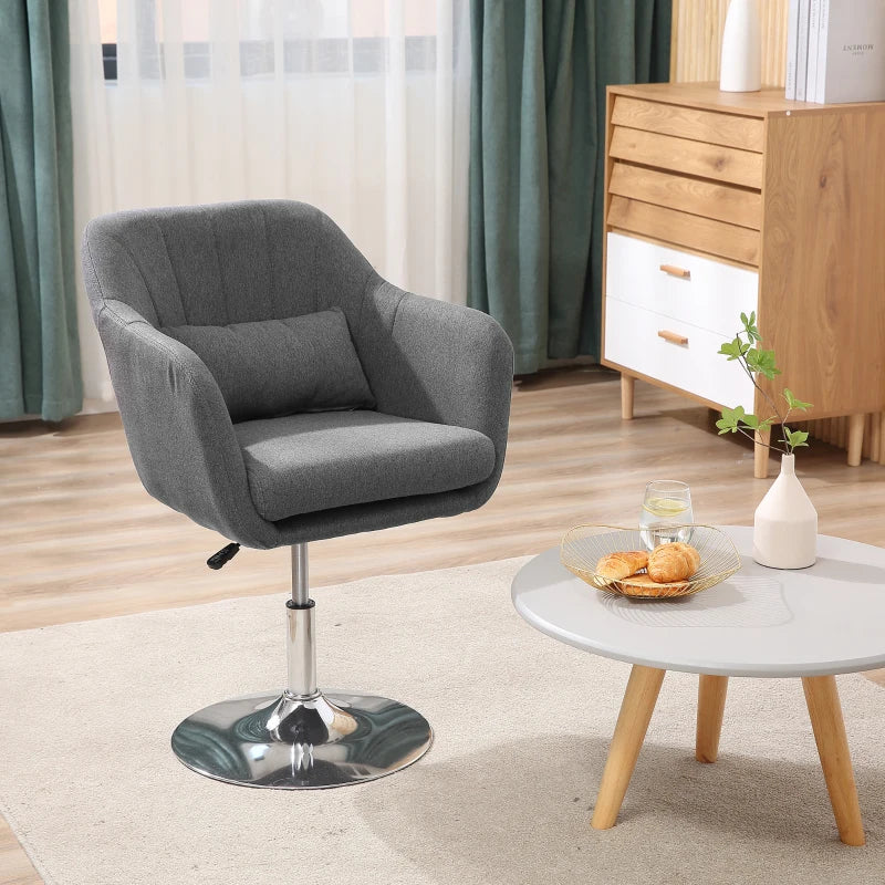 Dark Grey Swivel Accent Chair with Adjustable Height and Lumbar Support