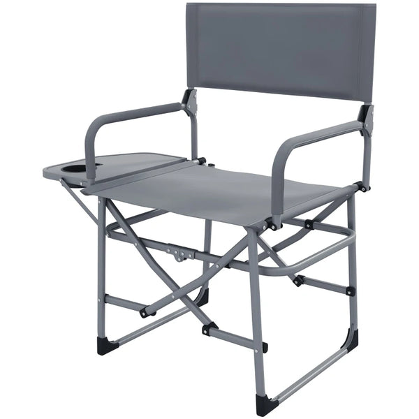 Grey Folding Camping Chair with Side Table