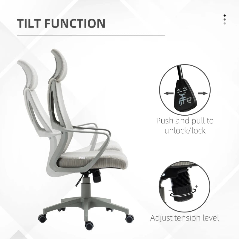 Grey Ergonomic Mesh Office Chair with Lumbar Support & Headrest