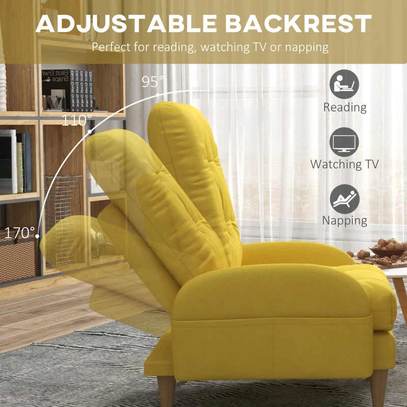 Yellow Upholstered Recliner Armchair Set with Footstool