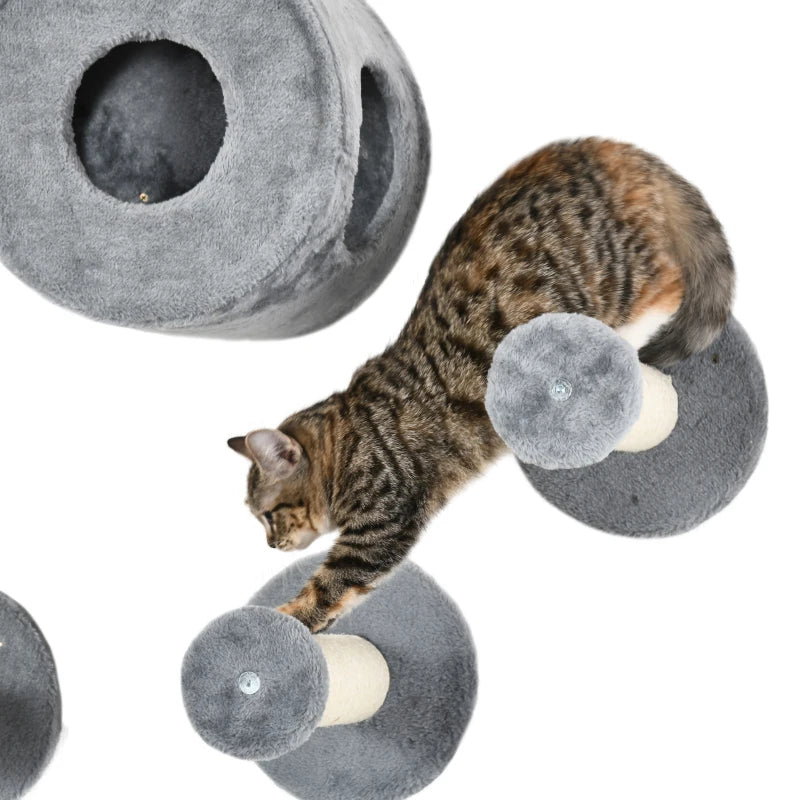 Modern Grey Cat Wall Set with Perch, House & Scratching Post