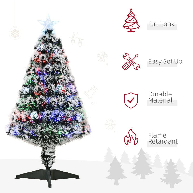 3ft Pre-lit Snow Xmas Tree with Colourful LED Lights, Green & White